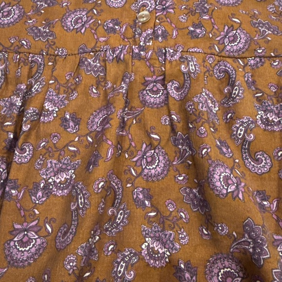 J. Jill XL Brown Purple Paisley Maxi Dress Button Front Ruffle Cotton - Picture 6 of 9